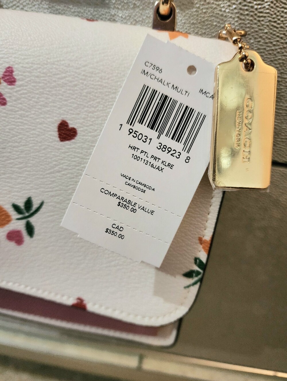 Coach Heart Petal Floral Purse Bag Gold Chain Crossbody Klaire Pink New C7596 - Picture 5 of 6